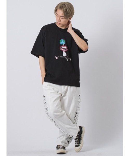 RE730(アールイーセブンサーティー)の「RE730 なみおくん地球儀Tシャツ ビッグシルエット(Tシャツ/カットソー・メンズ・ホワイト/グレイッシュベージュ/ブラック・M/L/XL)」の7枚目の写真