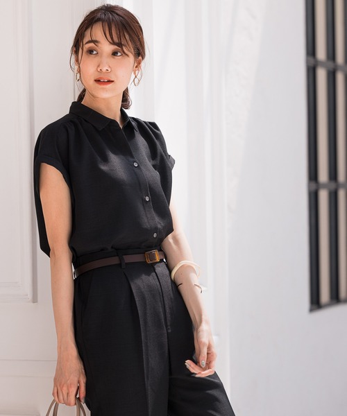 GLOBAL WORK(グローバルワーク)の「リネンライクブラウス半袖/952690(シャツ/ブラウス・レディース・ブラック/グリーン系その他/アイボリー・MEDIUM/LARGE)」の2枚目の写真
