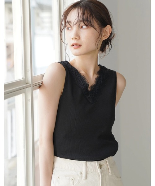 AMERICAN HOLIC(アメリカンホリック)の「両Vネックテレコタンクトップ(タンクトップ・レディース・アイボリー/ブラック・M/L)」の2枚目の写真