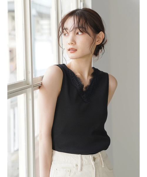 AMERICAN HOLIC(アメリカンホリック)の「両Vネックテレコタンクトップ(タンクトップ・レディース・アイボリー/ブラック・M/L)」の3枚目の写真