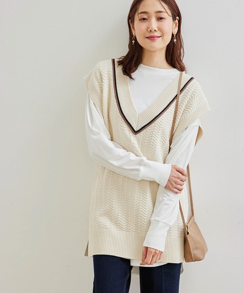 ROPE' PICNIC(ロペピクニック)の「【リンクコーデ】チルデンニットベスト(ベスト・レディース・ライトグレー/キナリ・38)」の1枚目の写真