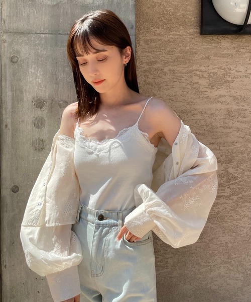 one after another NICE CLAUP(ワンアフターアナザーナイスクラップ)の「カップ付きキャミソールレースインナー(キャミソール・レディース・ブラック/グレー/オフホワイト/ピンク・FREE)」の10枚目の写真