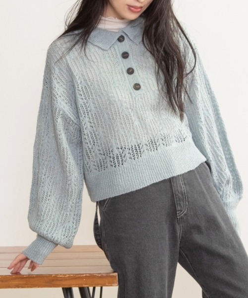 Mysa&Liina(ミーサリーナ)の「スカシ柄ショート丈ニット(ニット/セーター・レディース・ブラック/ブルー/グレイッシュベージュ・M)」の3枚目の写真