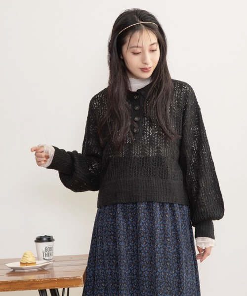 Mysa&Liina(ミーサリーナ)の「スカシ柄ショート丈ニット(ニット/セーター・レディース・ブラック/ブルー/グレイッシュベージュ・M)」の9枚目の写真