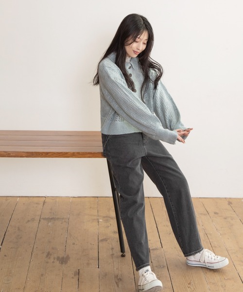 Mysa&Liina(ミーサリーナ)の「スカシ柄ショート丈ニット(ニット/セーター・レディース・ブラック/ブルー/グレイッシュベージュ・M)」の13枚目の写真