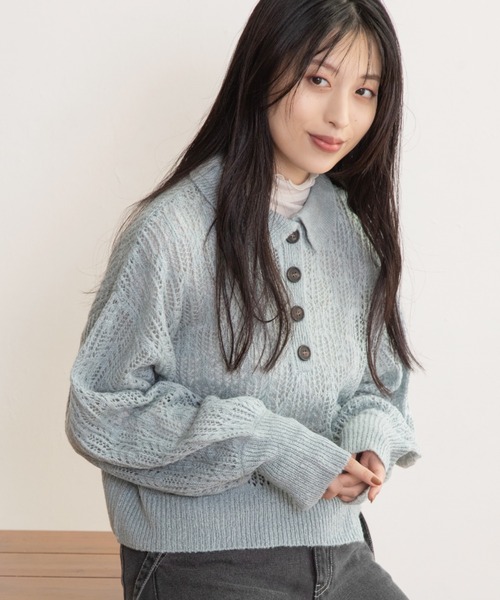 Mysa&Liina(ミーサリーナ)の「スカシ柄ショート丈ニット(ニット/セーター・レディース・ブラック/ブルー/グレイッシュベージュ・M)」の10枚目の写真