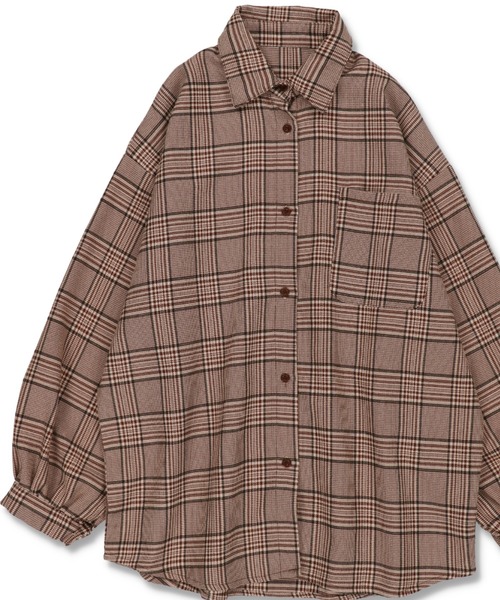 SPINNS（スピンズ）の「【セットアップ対応商品】チェックデザイン 長袖シャツ（シャツ/ブラウス・レディース・ベージュ系その他/グレー/ベージュ/ブラウン・ONESIZE）」の2枚目の写真