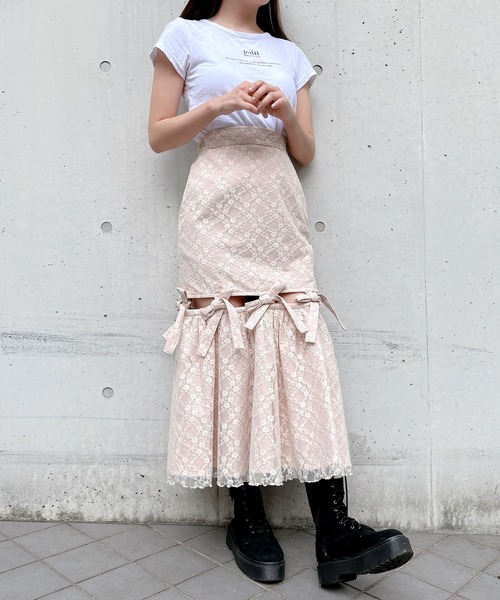 PAIN(ペイン)の「レースリボンロングスカート(スカート・レディース・ホワイト/ブラック/ピンク/ブルー・FREE)」の1枚目の写真