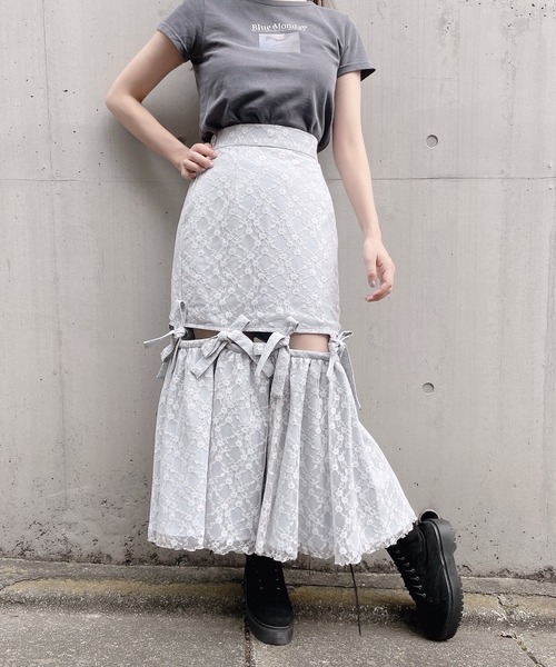 PAIN(ペイン)の「レースリボンロングスカート(スカート・レディース・ホワイト/ブラック/ピンク/ブルー・FREE)」の4枚目の写真