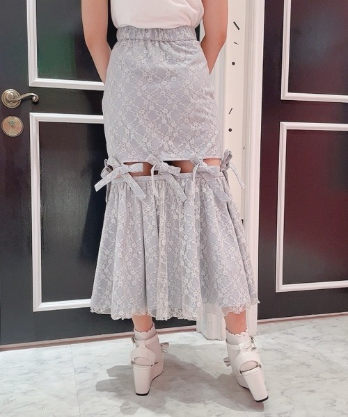 PAIN(ペイン)の「レースリボンロングスカート(スカート・レディース・ホワイト/ブラック/ピンク/ブルー・FREE)」の5枚目の写真