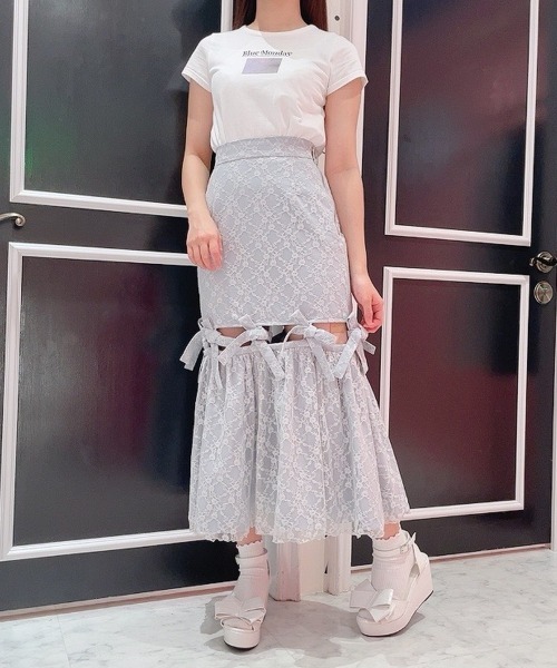 PAIN(ペイン)の「レースリボンロングスカート(スカート・レディース・ホワイト/ブラック/ピンク/ブルー・FREE)」の10枚目の写真