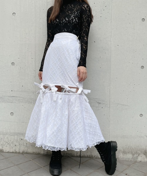 PAIN(ペイン)の「レースリボンロングスカート(スカート・レディース・ホワイト/ブラック/ピンク/ブルー・FREE)」の6枚目の写真