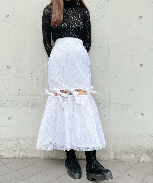 PAIN(ペイン)の「レースリボンロングスカート(スカート・レディース・ホワイト/ブラック/ピンク/ブルー・FREE)」の17枚目の写真