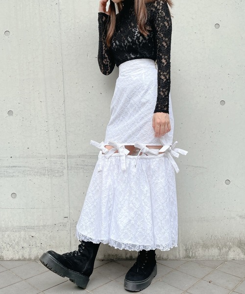 PAIN(ペイン)の「レースリボンロングスカート(スカート・レディース・ホワイト/ブラック/ピンク/ブルー・FREE)」の12枚目の写真