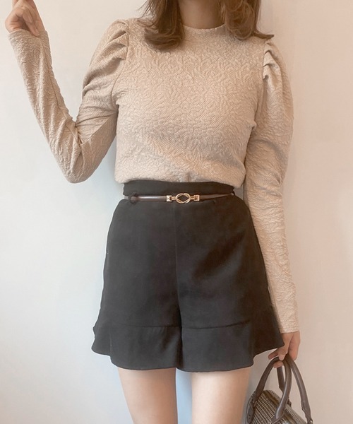 OLIVE des OLIVE（オリーブデオリーブ）の「花ジャガードパワショルプルオーバー（Tシャツ/カットソー・レディース・オフホワイト/ブラック/ベージュ/ボルドー・FREE）」の9枚目の写真