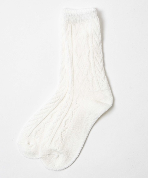 WEGO(ウィゴー)の「WEGO/ケーブルソックス(ソックス/靴下・レディース・ホワイト/ブラック/ダークグリーン/ベージュ/パープル/ブラウン/グレー/サックスブルー/イエロー/オレンジ/ワイン・23-25cm)」の1枚目の写真