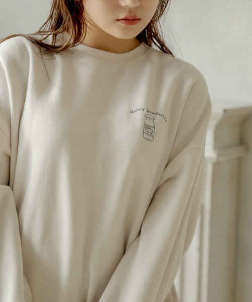 OLIVE des OLIVE（オリーブデオリーブ）の「【人気アイテム再入荷】韓国風ビックシルエット。ＭＩＬＫプルオーバー/裏起毛スウェット（スウェット・レディース・ライトグレー/アイボリー/ラベンダー/スミクロ・FREE）」の14枚目の写真