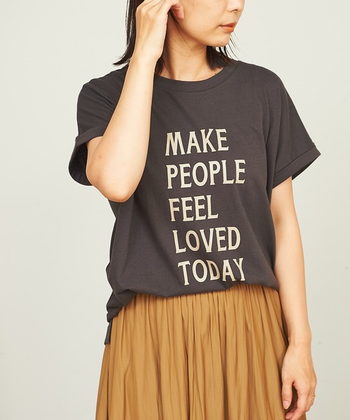 BONbazaar（ボンバザール）の「MessageプリントTシャツ（Tシャツ/カットソー・レディース・チャコールグレー/ベージュ・FREE）」の2枚目の写真