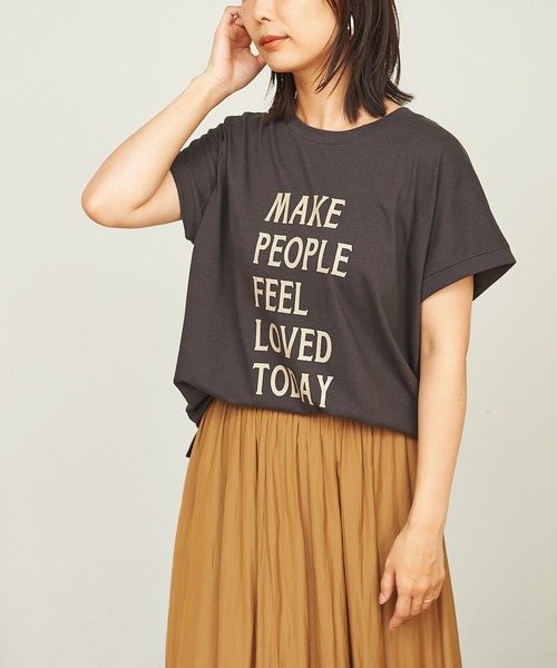 BONbazaar（ボンバザール）の「MessageプリントTシャツ（Tシャツ/カットソー・レディース・チャコールグレー/ベージュ・FREE）」の21枚目の写真