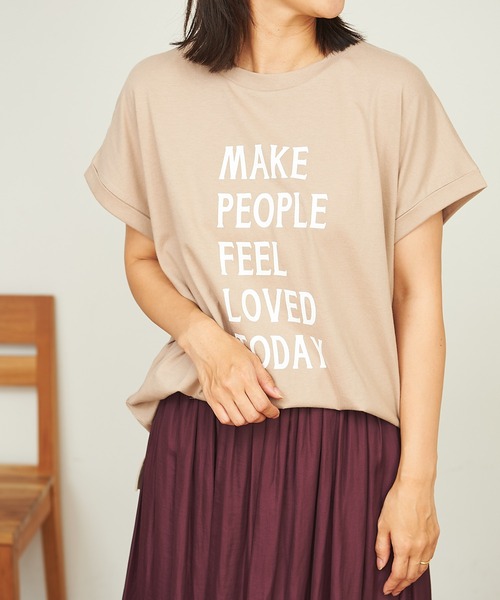 BONbazaar（ボンバザール）の「MessageプリントTシャツ（Tシャツ/カットソー・レディース・チャコールグレー/ベージュ・FREE）」の13枚目の写真