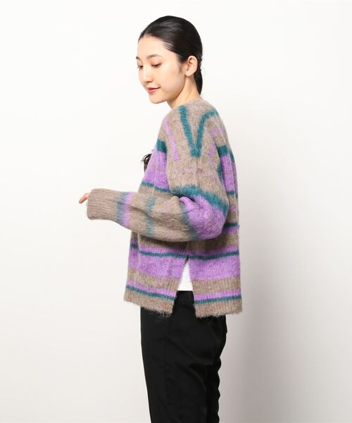 EACH.（イーチ）の「【EACH】OVERSIZED STRIPE CD　ストライプニットカーディガン オーバーサイズ ビッグシルエット（カーディガン/ボレロ・レディース・ブラウン/グリーン・FREE）」の14枚目の写真