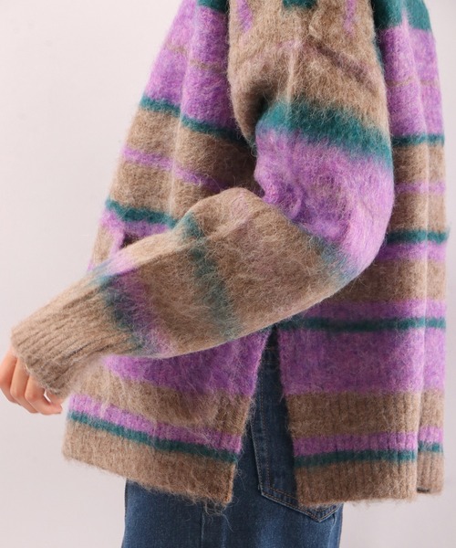 EACH.（イーチ）の「【EACH】OVERSIZED STRIPE CD　ストライプニットカーディガン オーバーサイズ ビッグシルエット（カーディガン/ボレロ・レディース・ブラウン/グリーン・FREE）」の8枚目の写真