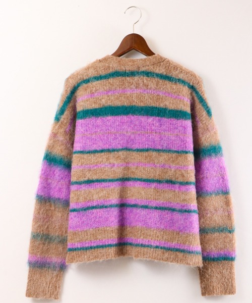 EACH.（イーチ）の「【EACH】OVERSIZED STRIPE CD　ストライプニットカーディガン オーバーサイズ ビッグシルエット（カーディガン/ボレロ・レディース・ブラウン/グリーン・FREE）」の4枚目の写真