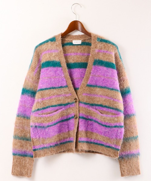 EACH.（イーチ）の「【EACH】OVERSIZED STRIPE CD　ストライプニットカーディガン オーバーサイズ ビッグシルエット（カーディガン/ボレロ・レディース・ブラウン/グリーン・FREE）」の3枚目の写真