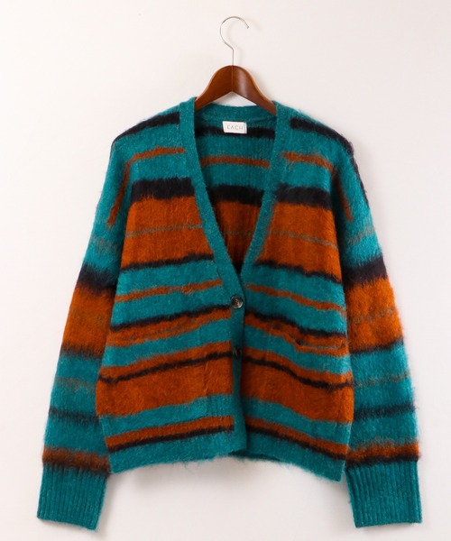 EACH.（イーチ）の「【EACH】OVERSIZED STRIPE CD　ストライプニットカーディガン オーバーサイズ ビッグシルエット（カーディガン/ボレロ・レディース・ブラウン/グリーン・FREE）」の9枚目の写真