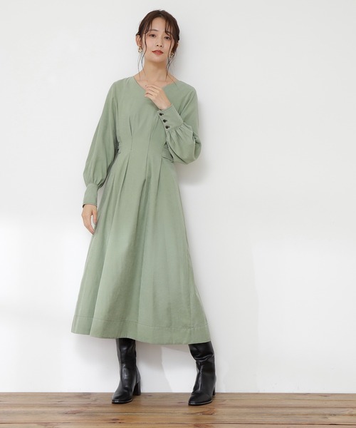 N.（N. Natural Beauty Basic）（エヌエヌナチュラルビューティーベーシック）の「【S Size Line】◆タックウエスト脇ボタンワンピース（ワンピース・レディース・ブラウン/クリーム/ライトグリーン/ピンク・SMALL/MEDIUM）」の10枚目の写真