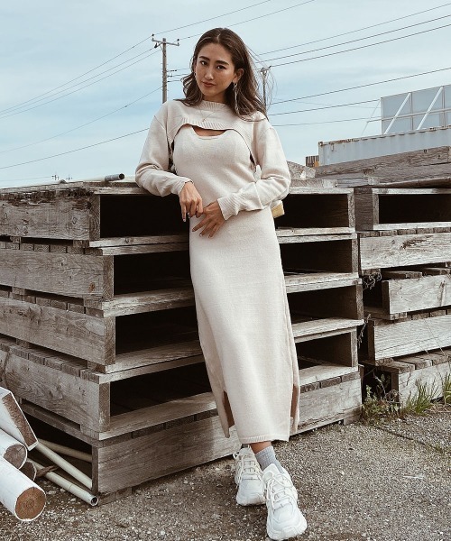 esutoreja（エストレジャ）の「トップス&ノースリーブワンピースセット（ワンピース・レディース・ブラック/ベージュ/グレー・FREE）」の4枚目の写真