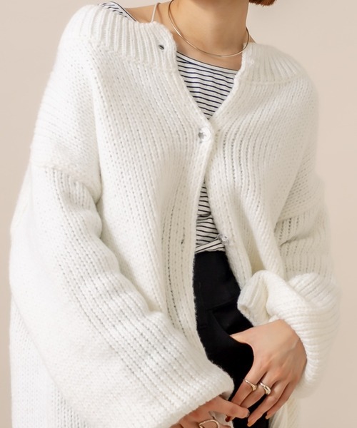 mline（エムライン）の「[mline] WEB限定 クルーロングカーディガン（カーディガン/ボレロ・レディース・ブラック/オフホワイト/ピンク・FREE）」の2枚目の写真