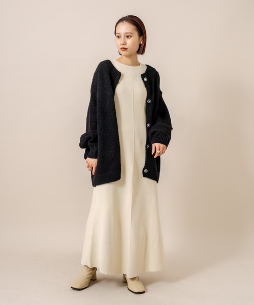 mline（エムライン）の「[mline] WEB限定 クルーロングカーディガン（カーディガン/ボレロ・レディース・ブラック/オフホワイト/ピンク・FREE）」の4枚目の写真