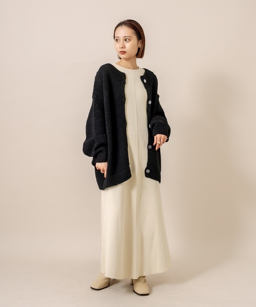 mline（エムライン）の「[mline] WEB限定 クルーロングカーディガン（カーディガン/ボレロ・レディース・ブラック/オフホワイト/ピンク・FREE）」の5枚目の写真