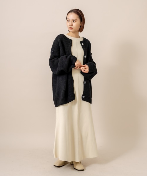 mline（エムライン）の「[mline] WEB限定 クルーロングカーディガン（カーディガン/ボレロ・レディース・ブラック/オフホワイト/ピンク・FREE）」の6枚目の写真
