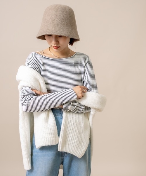 mline（エムライン）の「[mline] WEB限定 クルーロングカーディガン（カーディガン/ボレロ・レディース・ブラック/オフホワイト/ピンク・FREE）」の8枚目の写真