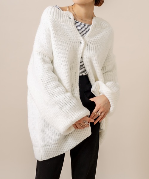 mline（エムライン）の「[mline] WEB限定 クルーロングカーディガン（カーディガン/ボレロ・レディース・ブラック/オフホワイト/ピンク・FREE）」の10枚目の写真