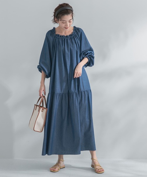 F by ROSSO（エフバイロッソ）の「F by ROSSO　ギャザーネックティアードデニムワンピース（ワンピース・レディース・インディゴブルー・38/36）」の15枚目の写真