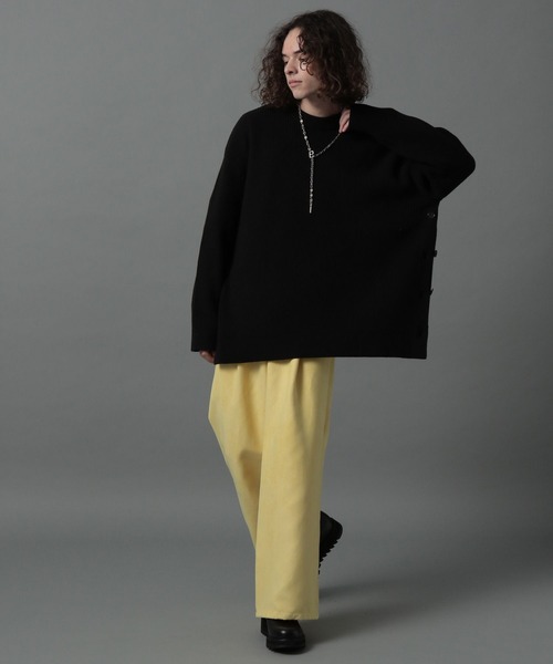 HARE（ハレ）の「サイドボタンMEGAニット(HARE)（ニット/セーター・メンズ・ブラック/オフホワイト/レッド・FREE）」の10枚目の写真