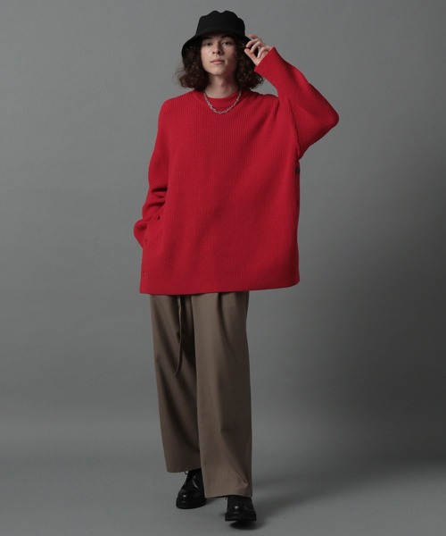 HARE（ハレ）の「サイドボタンMEGAニット(HARE)（ニット/セーター・メンズ・ブラック/オフホワイト/レッド・FREE）」の13枚目の写真