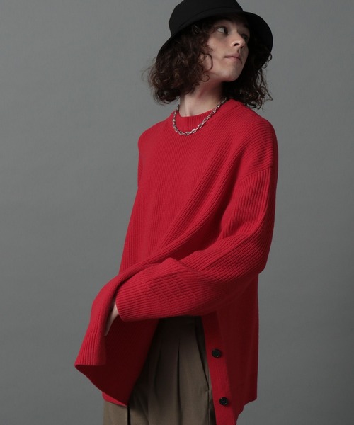 HARE（ハレ）の「サイドボタンMEGAニット(HARE)（ニット/セーター・メンズ・ブラック/オフホワイト/レッド・FREE）」の15枚目の写真