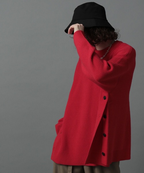 HARE（ハレ）の「サイドボタンMEGAニット(HARE)（ニット/セーター・メンズ・ブラック/オフホワイト/レッド・FREE）」の16枚目の写真