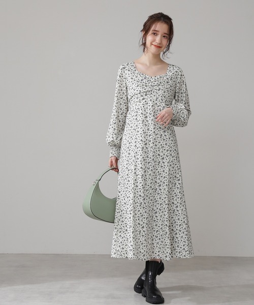 N.(N. Natural Beauty Basic)(エヌエヌナチュラルビューティーベーシック)の「◆スクエアネック小花マキシワンピース(ワンピース・レディース・ネイビー/オフホワイト/グリーン・MEDIUM)」の9枚目の写真
