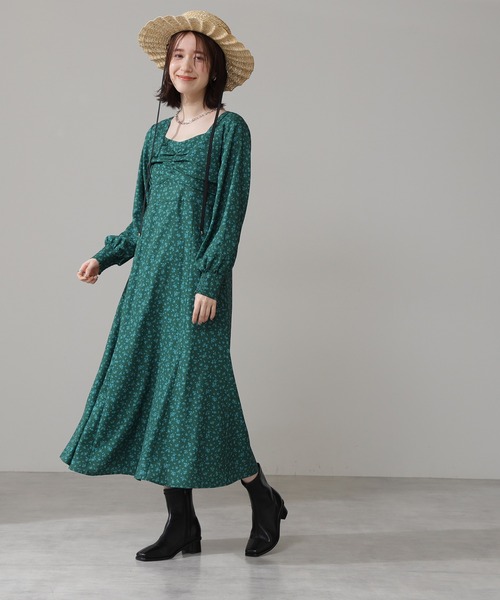 N.(N. Natural Beauty Basic)(エヌエヌナチュラルビューティーベーシック)の「◆スクエアネック小花マキシワンピース(ワンピース・レディース・ネイビー/オフホワイト/グリーン・MEDIUM)」の7枚目の写真
