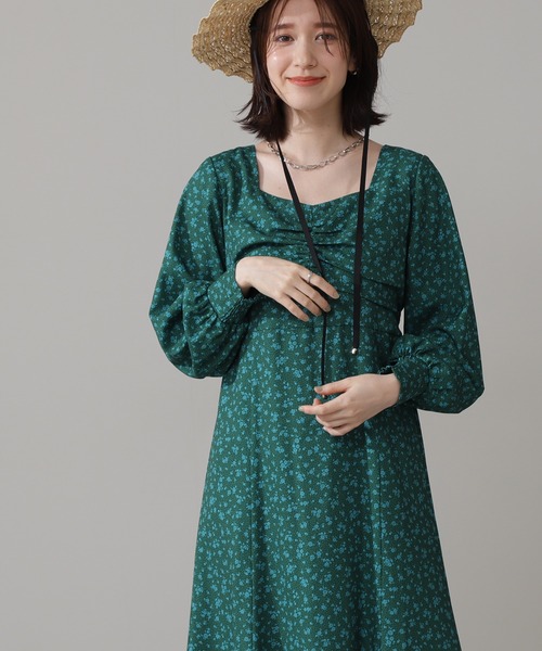 N.(N. Natural Beauty Basic)(エヌエヌナチュラルビューティーベーシック)の「◆スクエアネック小花マキシワンピース(ワンピース・レディース・ネイビー/オフホワイト/グリーン・MEDIUM)」の4枚目の写真