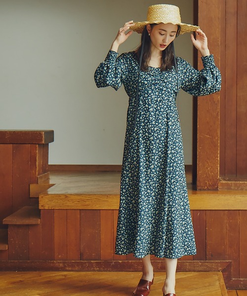 N.(N. Natural Beauty Basic)(エヌエヌナチュラルビューティーベーシック)の「◆スクエアネック小花マキシワンピース(ワンピース・レディース・ネイビー/オフホワイト/グリーン・MEDIUM)」の20枚目の写真