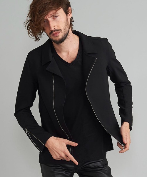 NO ID.(ノーアイディ)の「mj8461- セミダブルライダースJKT(ライダースジャケット・メンズ・サックスブルー/ブラック/ホワイト/ベージュ・1/2)」の2枚目の写真