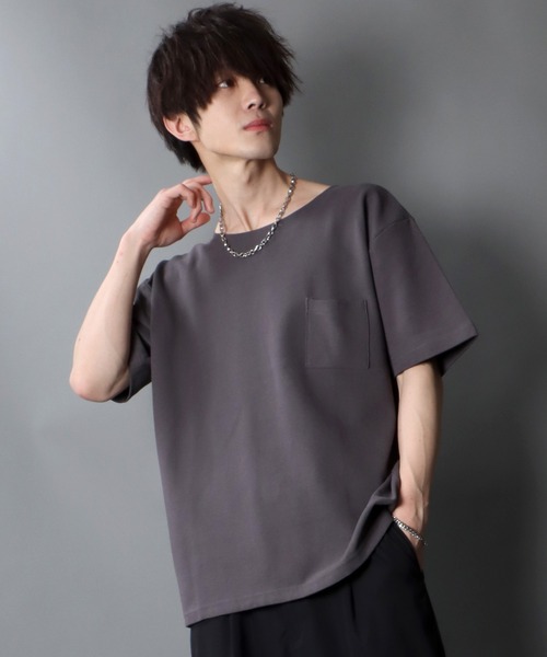 SITRY（シトリー）の「garter jacquard boat neck T/ガータージャガード ボートネックTシャツ（Tシャツ/カットソー・メンズ・ブラック/ベージュ/ホワイト/カーキ/サックスブルー/ダークグレー・L/LL/M）」の4枚目の写真