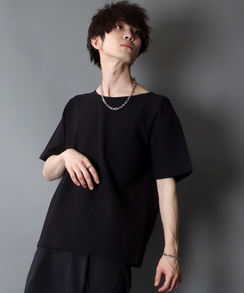 SITRY（シトリー）の「garter jacquard boat neck T/ガータージャガード ボートネックTシャツ（Tシャツ/カットソー・メンズ・ブラック/ベージュ/ホワイト/カーキ/サックスブルー/ダークグレー・L/LL/M）」の3枚目の写真