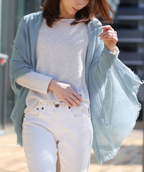 sankyo shokai（サンキョウショウカイ）の「大判ストール薄手（ストール/ショール・レディース・モカ/ライトブルー/ピンクベージュ/ブルー/セージグリーン/オレンジ/グリーン・FREE）」の14枚目の写真